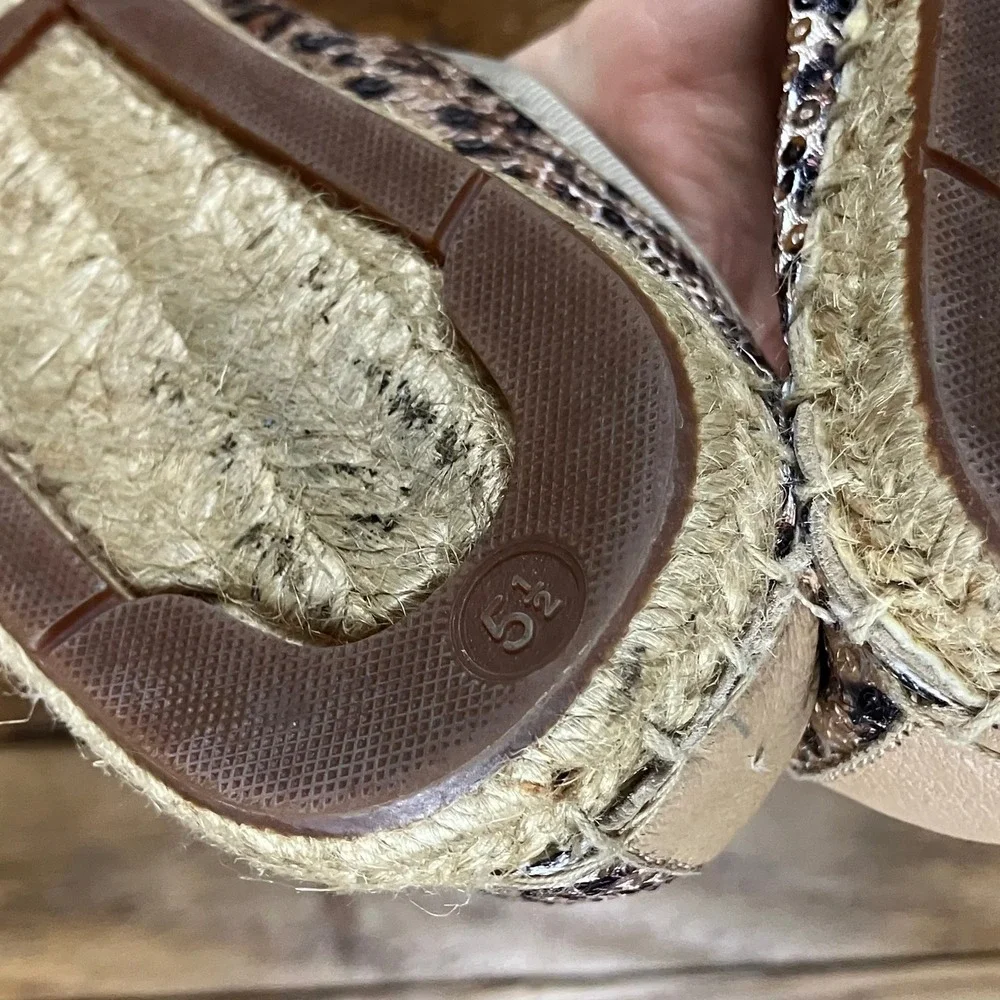 Franco Sarto Leopard Sequin Espadrille Flats Artist's‎ Collection Tan Brown 5.5